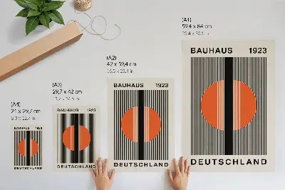 Poster decorativo com motivo geométrico em contraste preto e laranja
