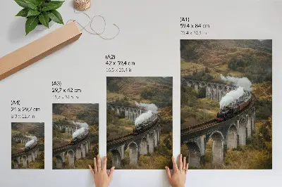 Poster para cozinha trem sobre uma ponte entre colinas verdes