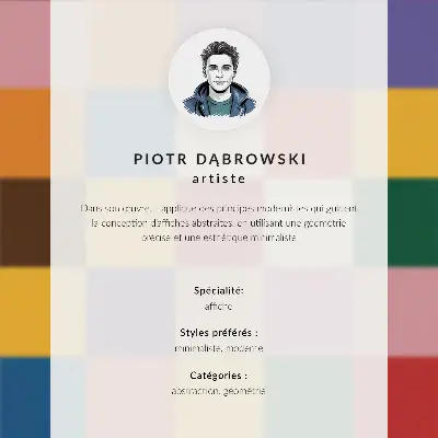 Poster decorativo com gráficos minimalistas e retângulos azuis