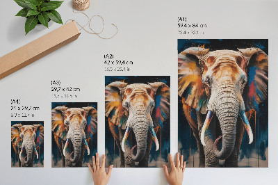 Arte de parede Silhueta colorida de elefante com toques modernos e surrealismo.