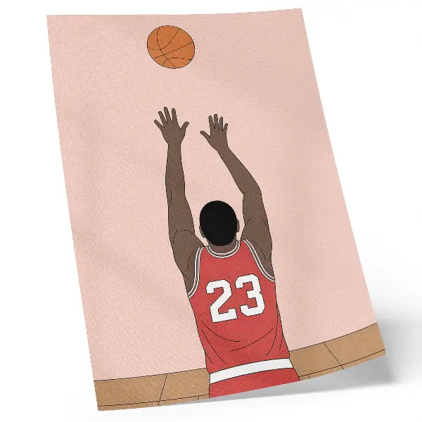 Poster para cozinha jogadora de basquete rosa pastel com bola no ar