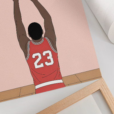Poster para cozinha Jogadora de basquete rosa pastel com uma bola no ar.
