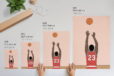 Poster para cozinha Jogadora de basquete rosa pastel com uma bola no ar.