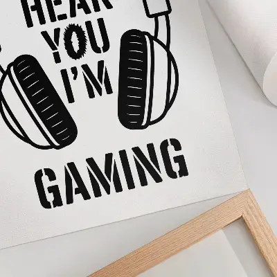 Impressão em tela fones de ouvido com o slogan forte contraste em estilo moderno