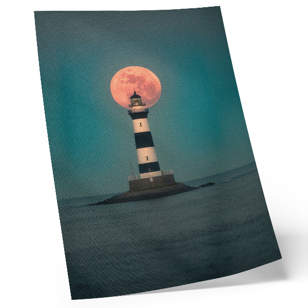 Arte de parede Farol e lua sobre o mar ao pôr do sol