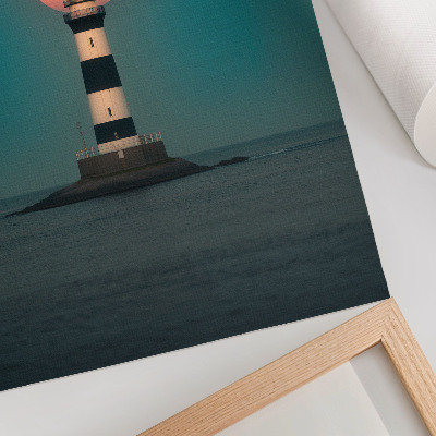 Arte de parede Farol e lua sobre o mar ao pôr do sol