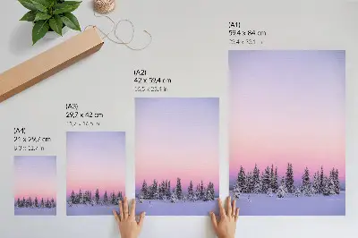 Poster decorativo árvores de inverno com céu em tons pastel