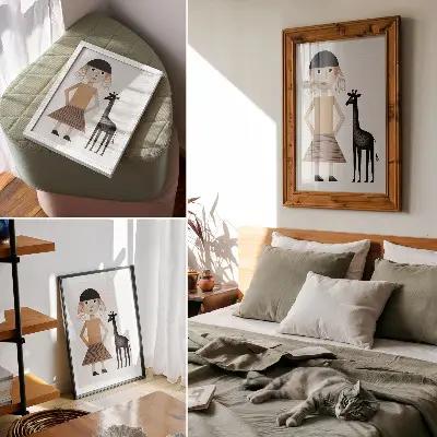 Poster para cozinha figura geométrica com uma girafa em estilo minimalista