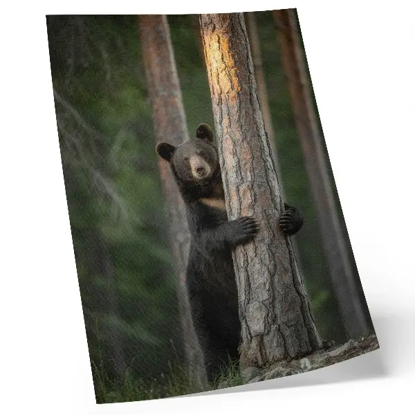 Poster para cozinha urso na floresta em composição realista
