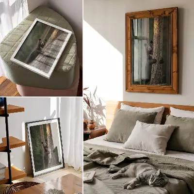 Poster para cozinha urso na floresta em composição realista