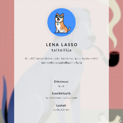 Poster para cozinha Cachorro azul com cachimbo, galinha, fundo rosa
