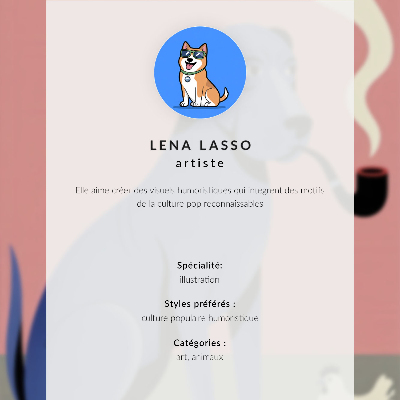 Poster para cozinha Cachorro azul com cachimbo, galinha, fundo rosa