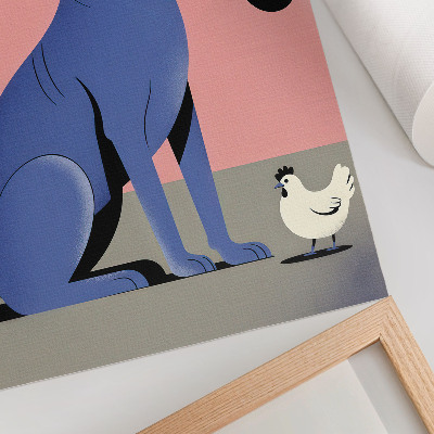 Poster para cozinha Cachorro azul com cachimbo, galinha, fundo rosa