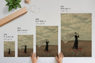 Poster decorativo Uma figura em um campo entre pétalas vermelhas