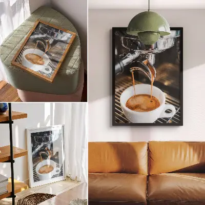 Pôster decorativo bebida expressiva em copo branco com estilo moderno