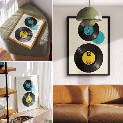 Arte de parede Discos de vinil modernos amarelo turquesa