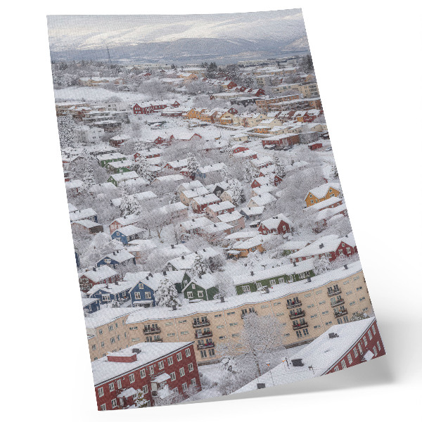 Poster decorativo Casas coloridas, montanhas de inverno, harmonia com a natureza