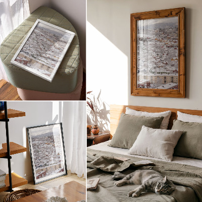 Poster decorativo Casas coloridas, montanhas de inverno, harmonia com a natureza