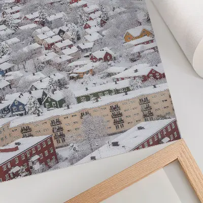 Poster decorativo casas coloridas com montanhas de inverno em harmonia com a natureza
