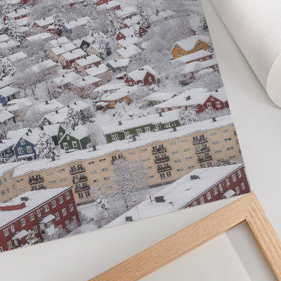 Poster decorativo Casas coloridas, montanhas de inverno, harmonia com a natureza