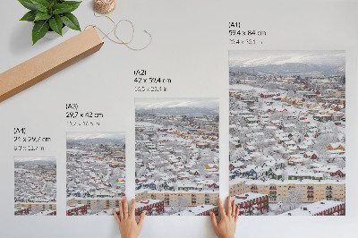 Poster decorativo Casas coloridas, montanhas de inverno, harmonia com a natureza