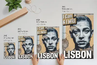 Poster decorativo estampa de estilo urbano com rosto e frase motivacional
