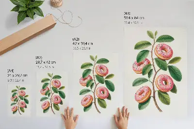 Impressão em tela botões rosa com galho de folhas verdes
