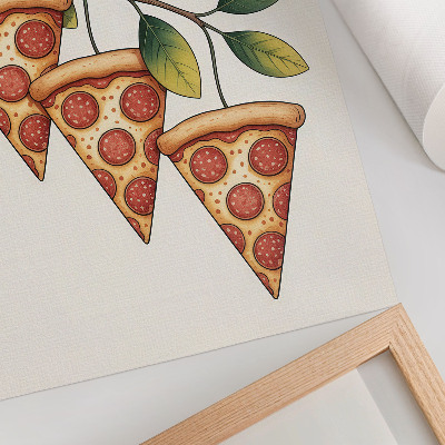 Poster para cozinha Fatias de pizza em um galho de árvore em cores alegres