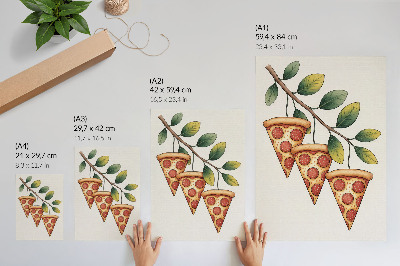 Poster para cozinha Fatias de pizza em um galho de árvore em cores alegres