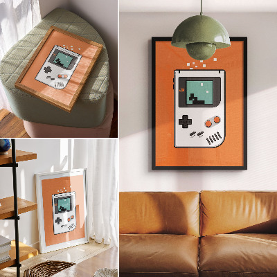 Poster decorativo Tela pixelada de console retrô com fundo laranja