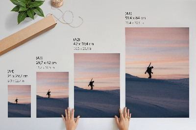 Arte de parede Esquiador contra um céu rosa em uma paisagem de inverno