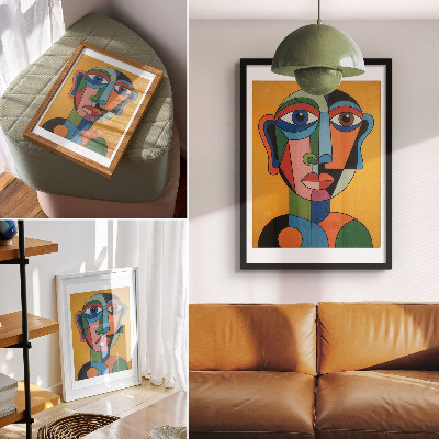 Poster para cozinha Retrato geométrico em cores vibrantes e estilo moderno.