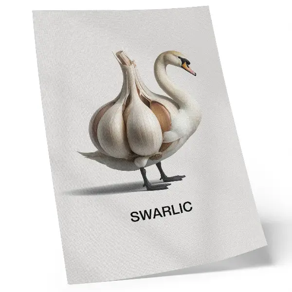 Poster para cozinha cisne com arte surrealista de alho