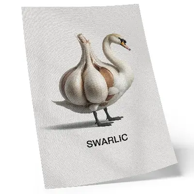 Poster para cozinha cisne com arte surrealista de alho