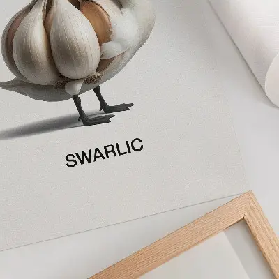 Poster para cozinha cisne com arte surrealista de alho