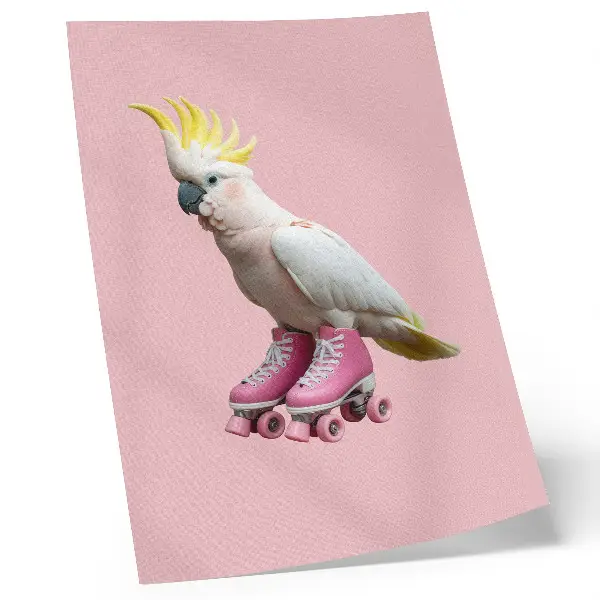Poster decorativo um papagaio de patins em tons pastel com estilo moderno