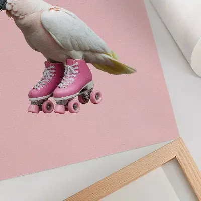 Poster decorativo um papagaio de patins em tons pastel com estilo moderno