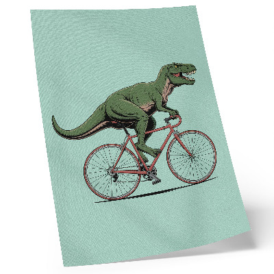 Impressão em tela Dinossauro verde em uma bicicleta sobre um fundo turquesa