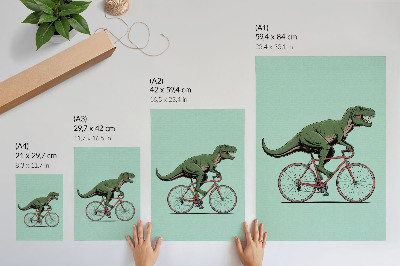 Impressão em tela Dinossauro verde em uma bicicleta sobre um fundo turquesa