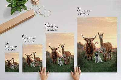 Impressão em tela Animais contra o pano de fundo do pôr do sol, a harmonia da natureza.