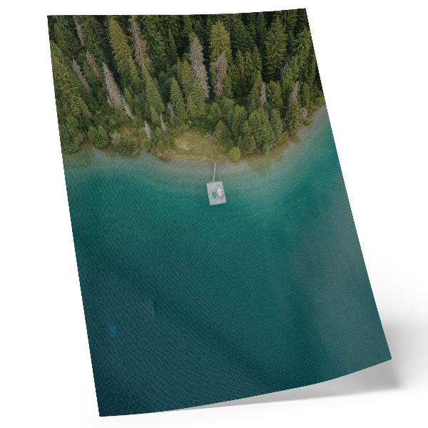 Arte de parede ponte sobre lago florestal clima verde azul