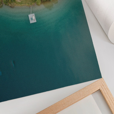 Arte de parede ponte sobre lago florestal clima verde azul