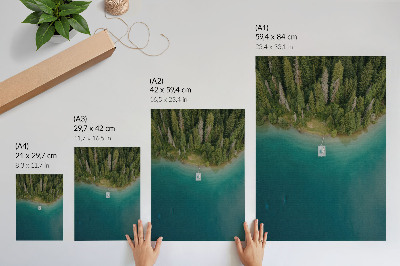 Arte de parede ponte sobre lago florestal clima verde azul