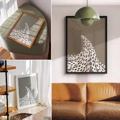 Poster decorativo com padrão minimalista de pontos pretos em fundo bege
