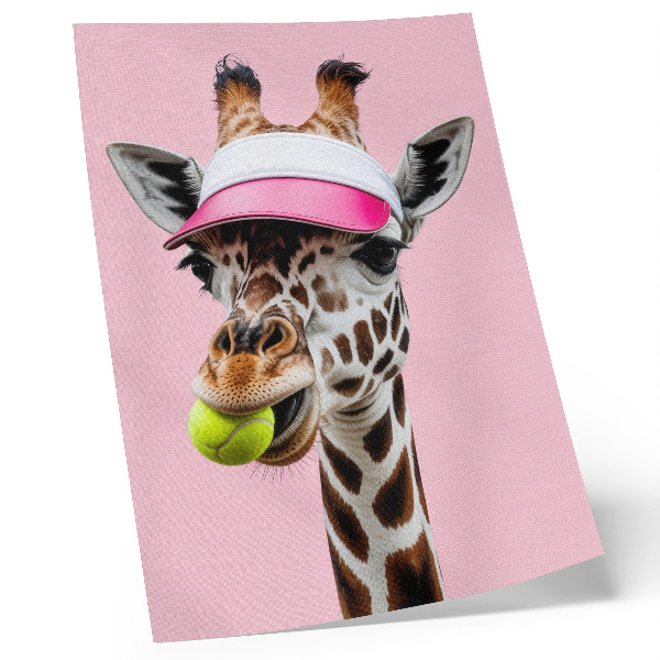 Arte de parede Girafa engraçada de boné com uma bola de tênis