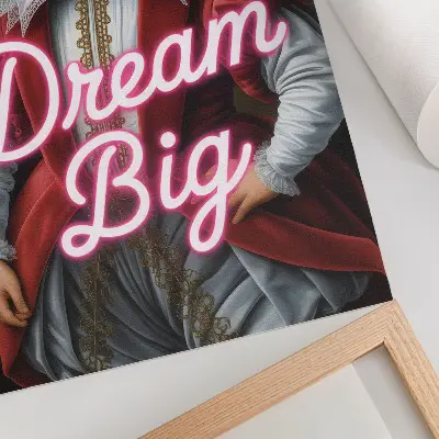 Poster para cozinha retrato histórico com inscrição em néon e contraste moderno