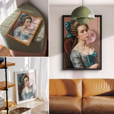 Poster para cozinha Retrato de uma mulher com chiclete, estilo retrô