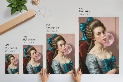 Poster para cozinha retrato de uma mulher com chiclete em estilo retrô