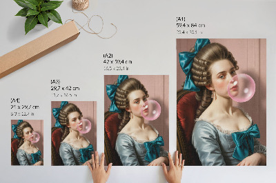 Poster para cozinha Retrato de uma mulher com chiclete, estilo retrô