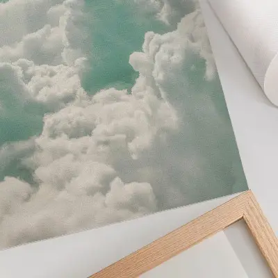 Impressão em tela nuvens em céu azul simbolizando paz e harmonia